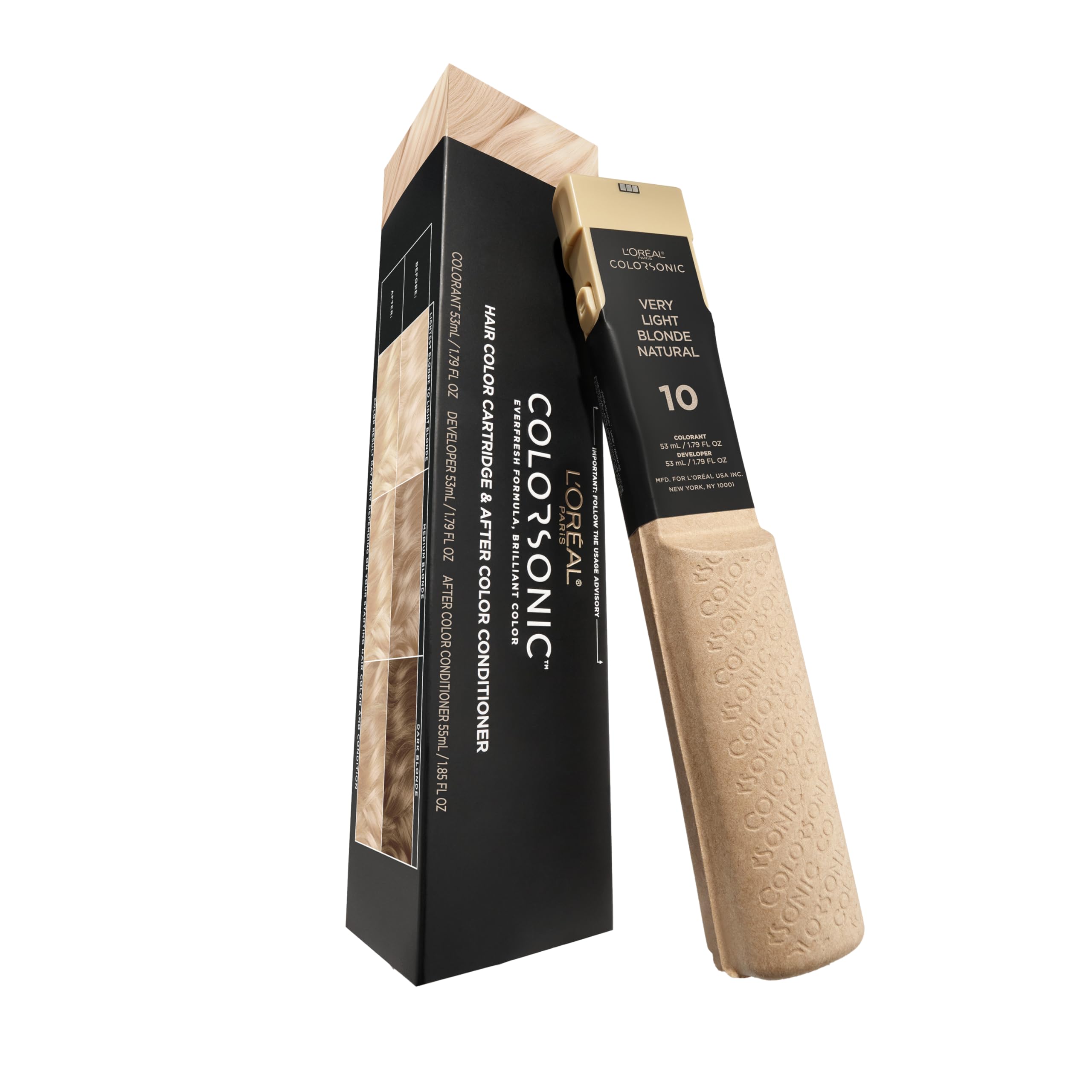 L'Oreal Paris Colorsonic Permanent Hair Dye Cartridge, Hair Color for Root Touch Up, Gray Coverage or All Over Color in just 5 Minutes, 10 Very Light Natural Blonde (Coloring Device Sold Separately)