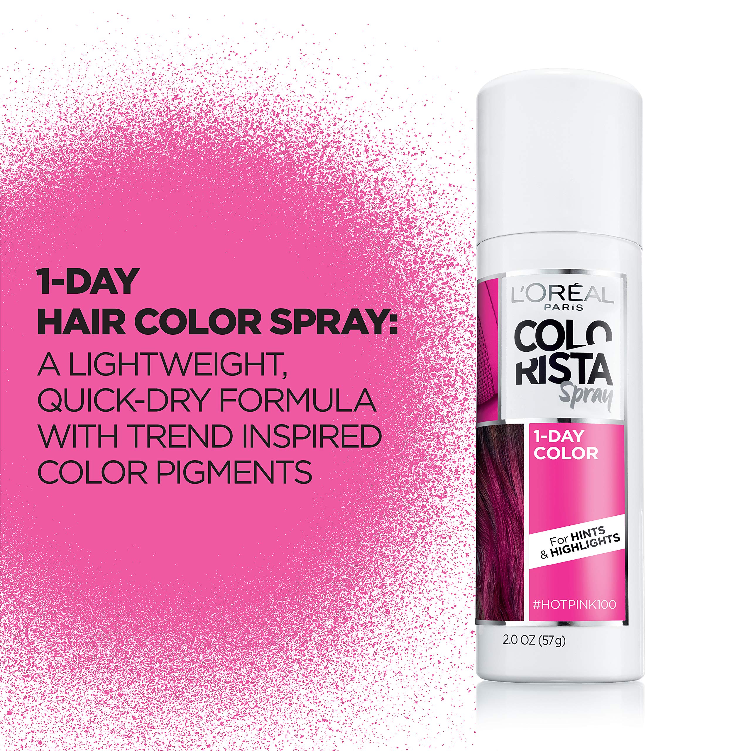 L'Oreal Paris Colorista 1-Day Washable Temporary Hair Color Spray, Hot Pink, 2 Ounces
