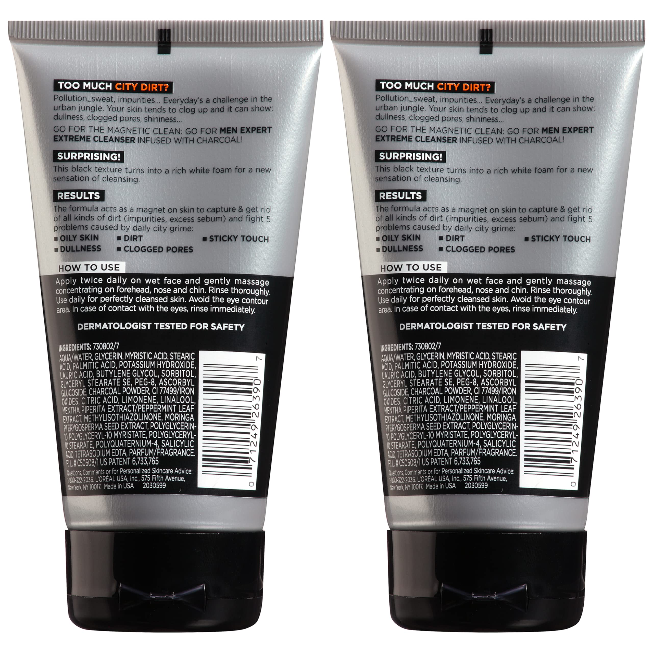 L'Oreal Paris Men Expert Hydra Energetic Daily Facial Cleanser with Charcoal, 2 ct.