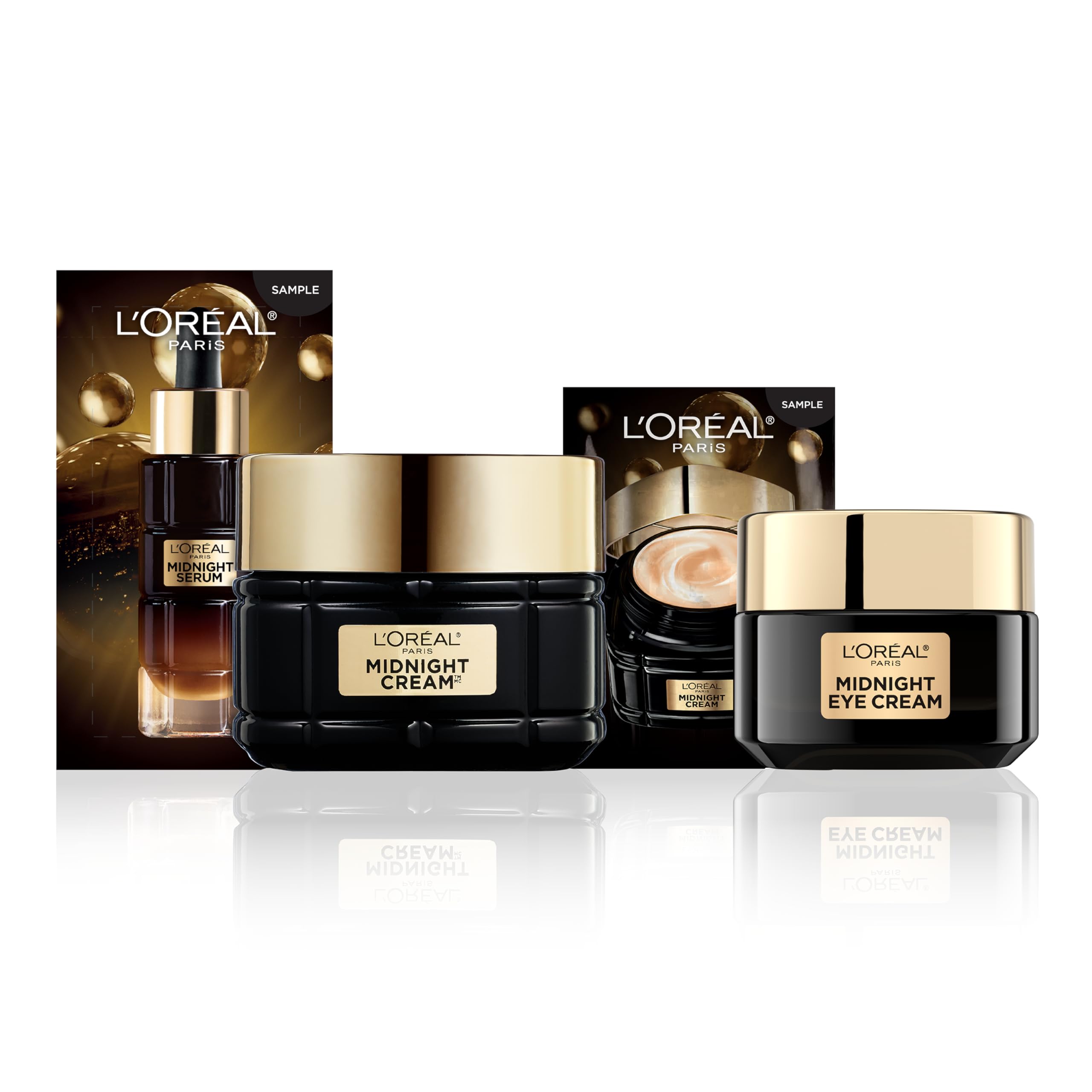 L’Oreal Paris Age Perfect Anti-Aging Midnight Face Cream + Midnight Eye Cream, Smooths Wrinkles & Reduces 8 signs of Eye-Aging + Face Cream Face Serum Samples