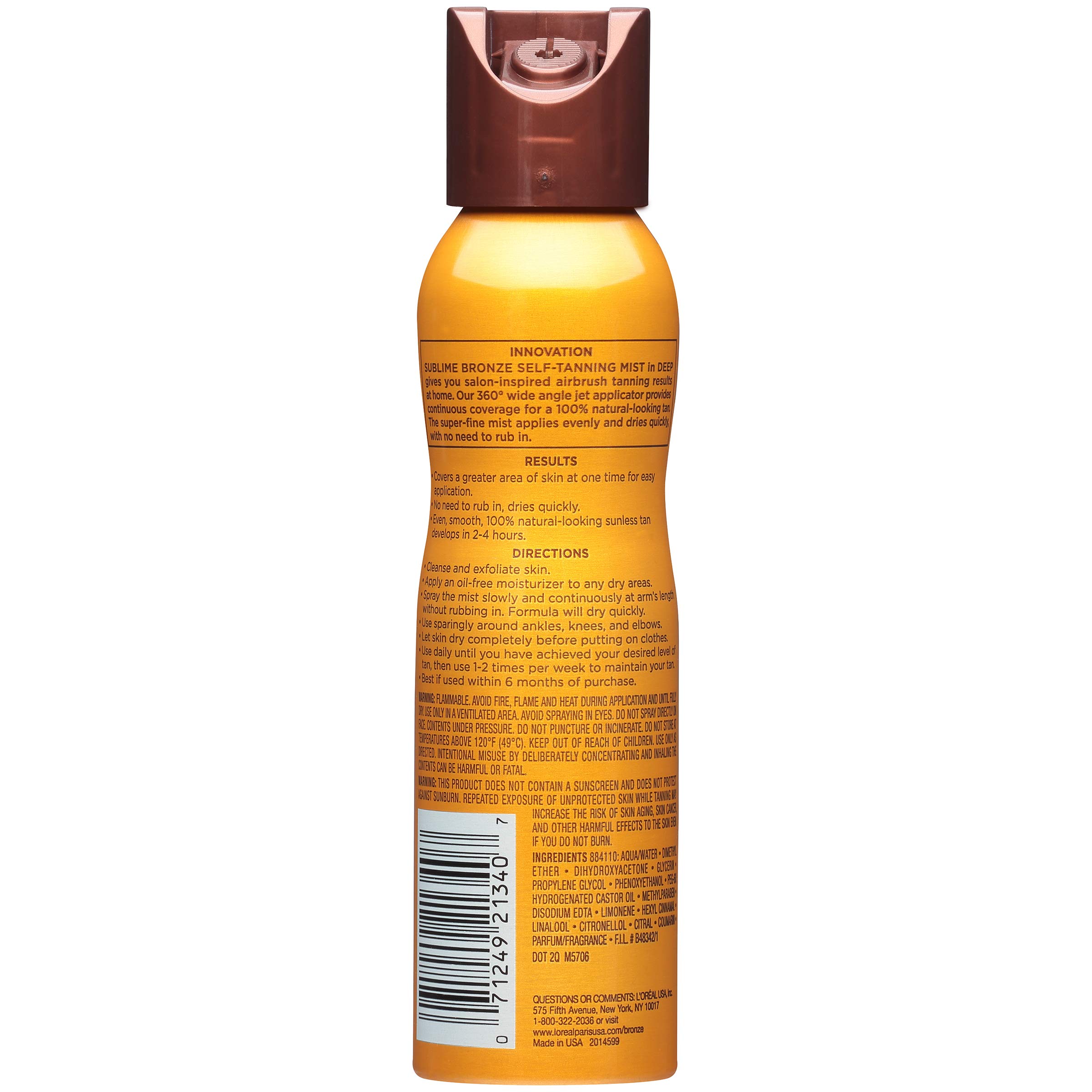 L'Oreal Paris Sublime Bronze Self Tanning Mist, Deep to Natural Spray Tan, 4.6 oz