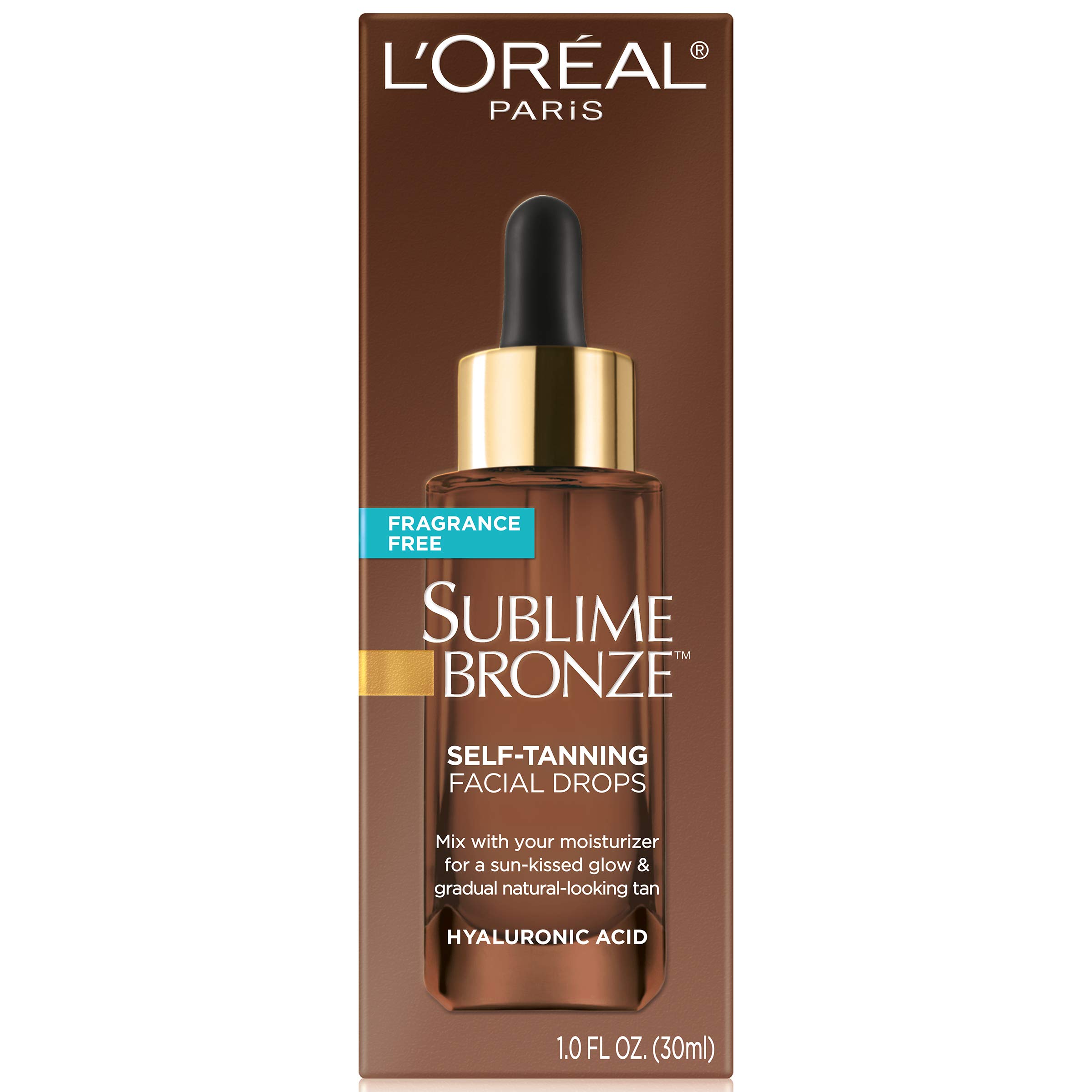 L'Oreal Paris Sublime Bronze Self Tanning Facial Drops with Hyaluronic Acid, Gradual Tan, Fragrance-Free, 1 fl. Oz